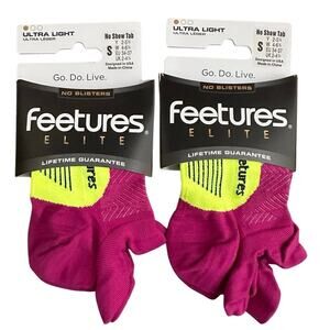 NEW Lot 2 Feetures Elite Ultra Light No Show Tab Running Socks Small Purple